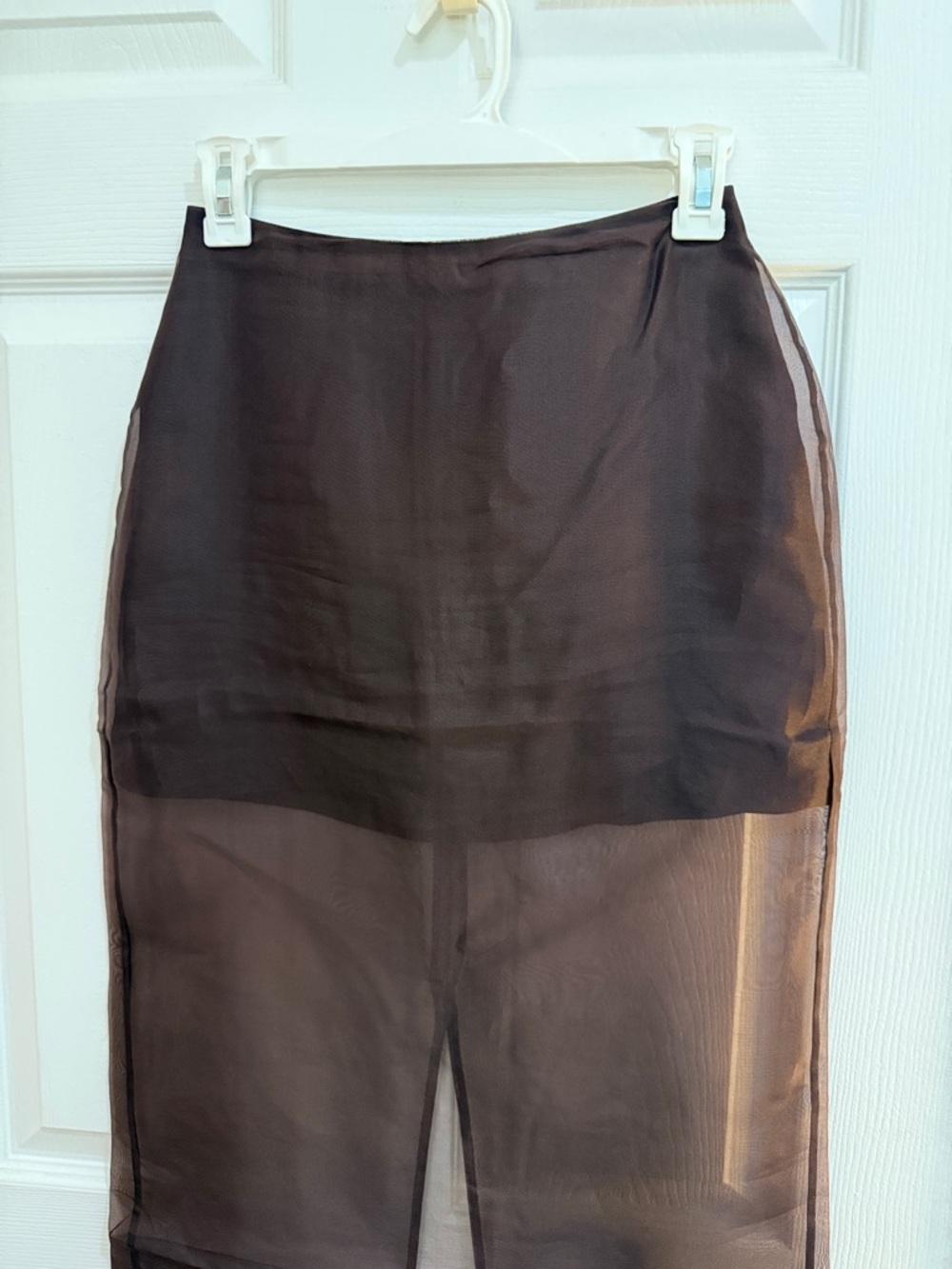 Sian Dark Choc Silk Organza Midi Skirt- Brown - Picture 7 of 12